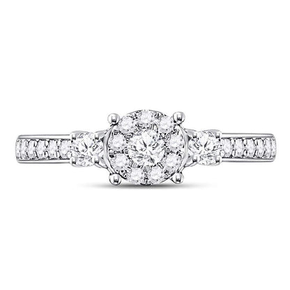 14k White Gold Round Diamond 3-stone Bridal Engagement Ring 5/8 Cttw