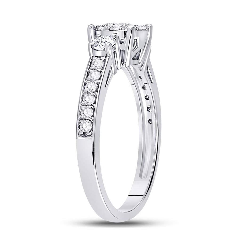 14k White Gold Round Diamond 3-stone Bridal Engagement Ring 5/8 Cttw
