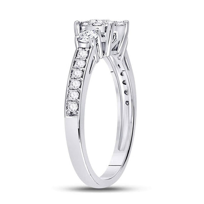 14k White Gold Round Diamond 3-stone Bridal Engagement Ring 5/8 Cttw
