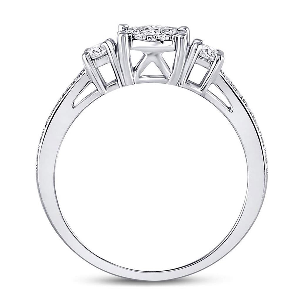 14k White Gold Round Diamond 3-stone Bridal Engagement Ring 5/8 Cttw