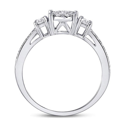 14k White Gold Round Diamond 3-stone Bridal Engagement Ring 5/8 Cttw