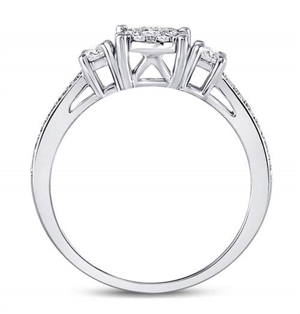 14k White Gold Round Diamond 3-stone Bridal Engagement Ring 5/8 Cttw