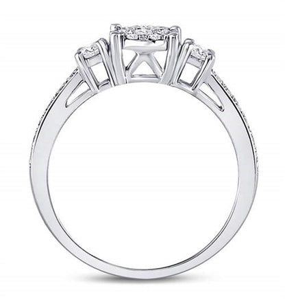 14k White Gold Round Diamond 3-stone Bridal Engagement Ring 5/8 Cttw