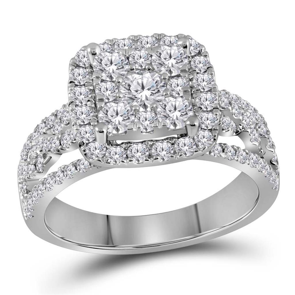 14k White Gold Diamond Bridal Engagement Ring 1-1/2 Cttw