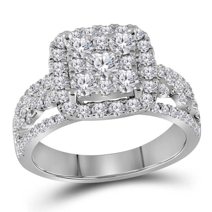 14k White Gold Diamond Bridal Engagement Ring 1-1/2 Cttw