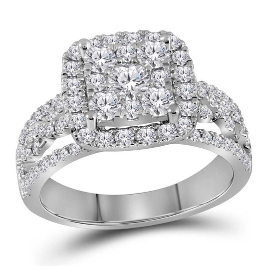 14k White Gold Diamond Bridal Engagement Ring 1-1/2 Cttw