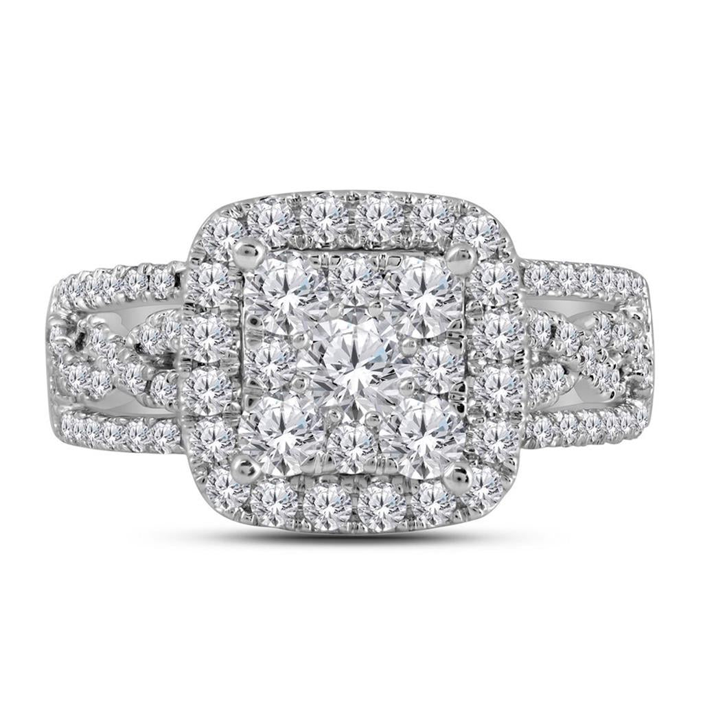 14k White Gold Diamond Bridal Engagement Ring 1-1/2 Cttw