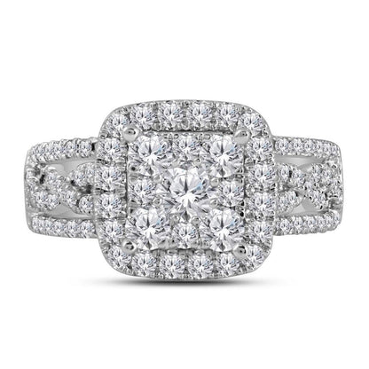 14k White Gold Diamond Bridal Engagement Ring 1-1/2 Cttw
