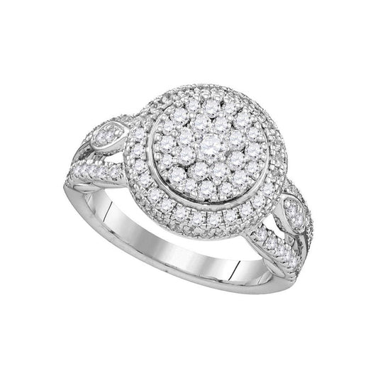 14k White Gold Round Diamond Cluster Bridal Engagement Ring 1-1/3 Cttw