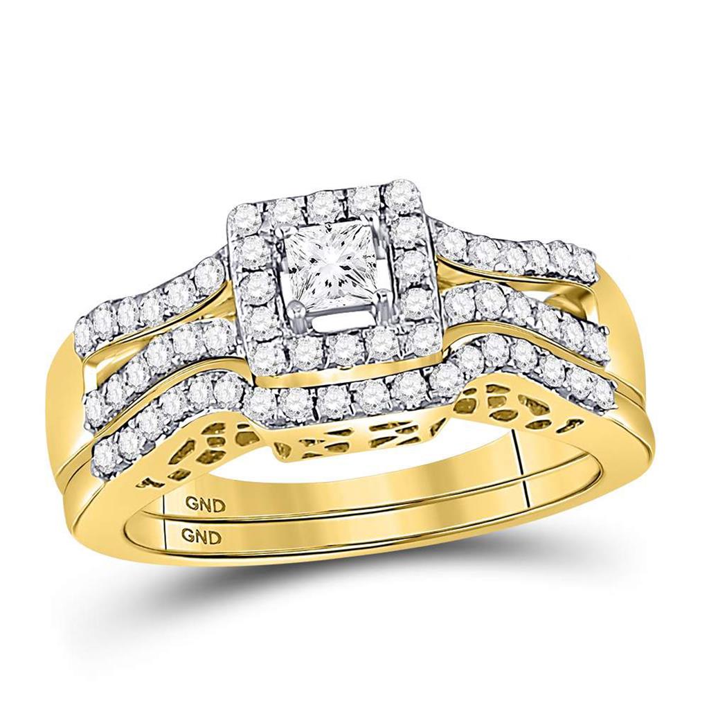 14k Yellow Gold Princess Diamond Bridal Wedding Ring Set 5/8 Cttw