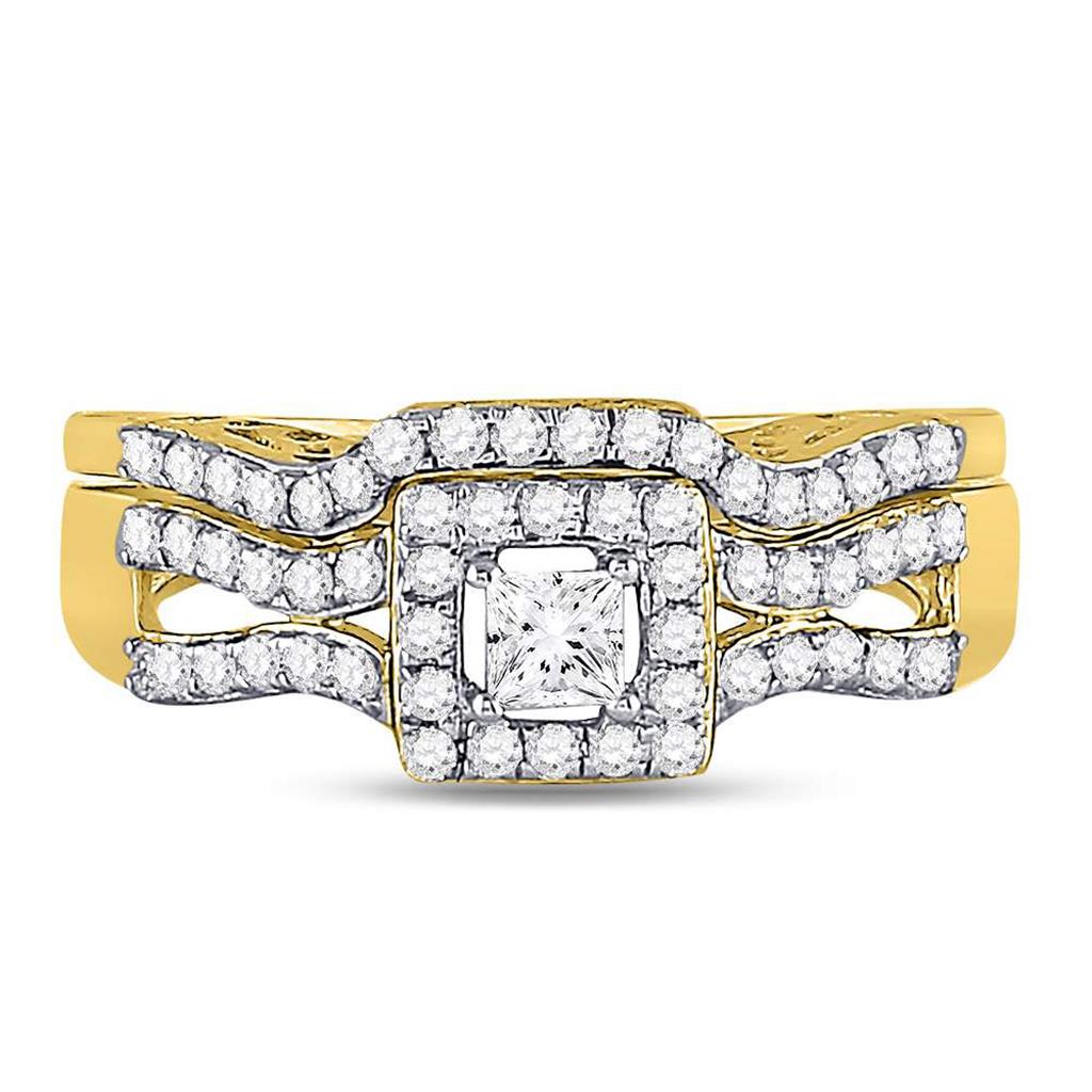 14k Yellow Gold Princess Diamond Bridal Wedding Ring Set 5/8 Cttw