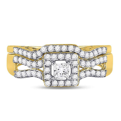 14k Yellow Gold Princess Diamond Bridal Wedding Ring Set 5/8 Cttw