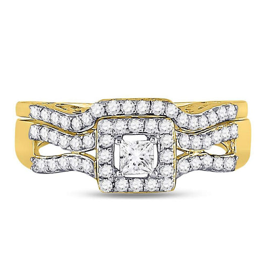14k Yellow Gold Princess Diamond Bridal Wedding Ring Set 5/8 Cttw