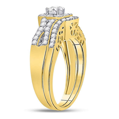 14k Yellow Gold Princess Diamond Bridal Wedding Ring Set 5/8 Cttw