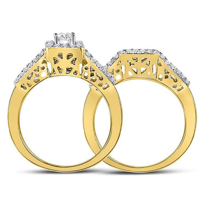 14k Yellow Gold Princess Diamond Bridal Wedding Ring Set 5/8 Cttw