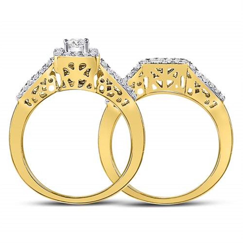 14k Yellow Gold Princess Diamond Bridal Wedding Ring Set 5/8 Cttw