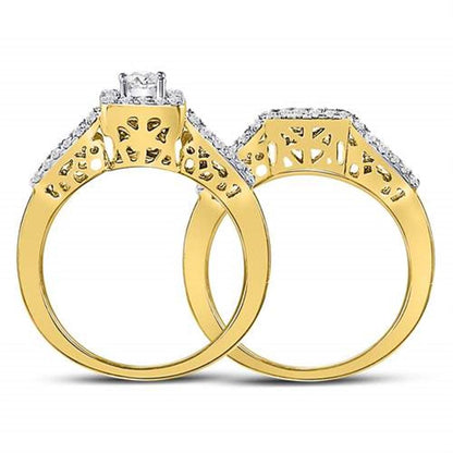 14k Yellow Gold Princess Diamond Bridal Wedding Ring Set 5/8 Cttw