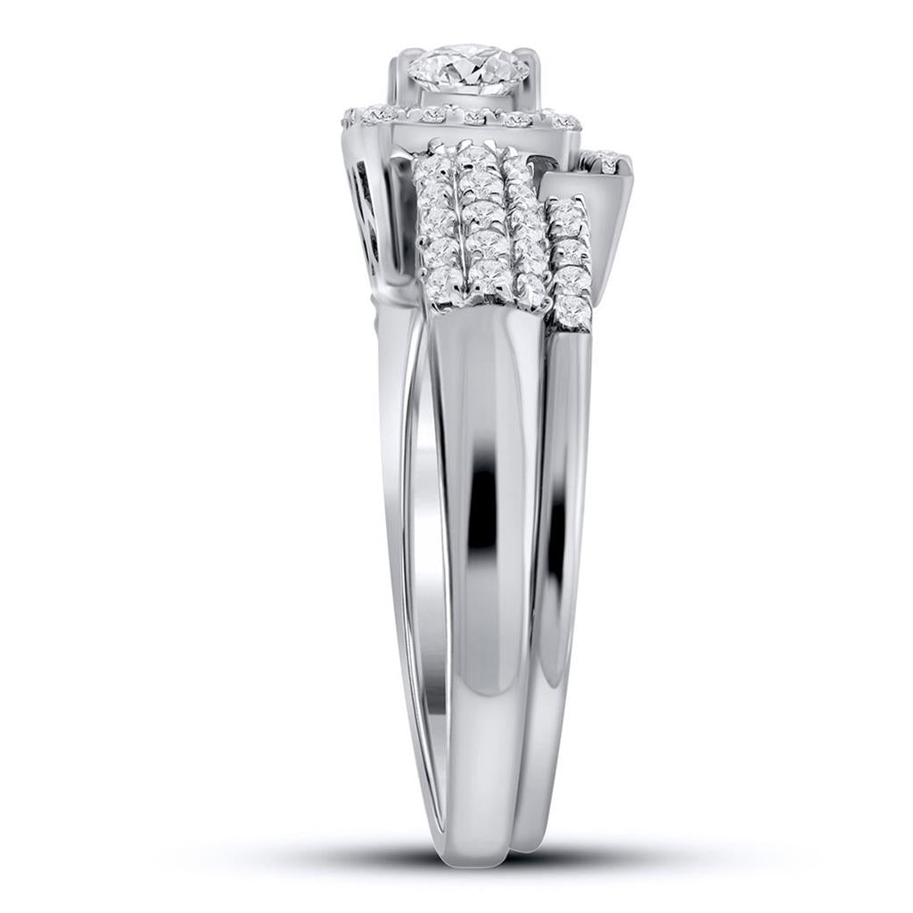 14k White Gold Princess Diamond Bridal Wedding Ring Set 7/8 Cttw