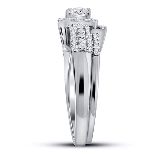 14k White Gold Princess Diamond Bridal Wedding Ring Set 7/8 Cttw