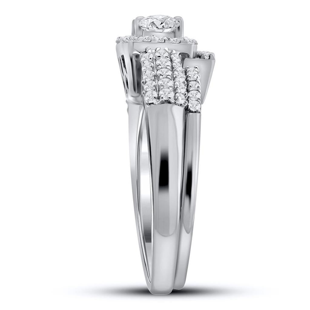 14k White Gold Princess Diamond Bridal Wedding Ring Set 7/8 Cttw