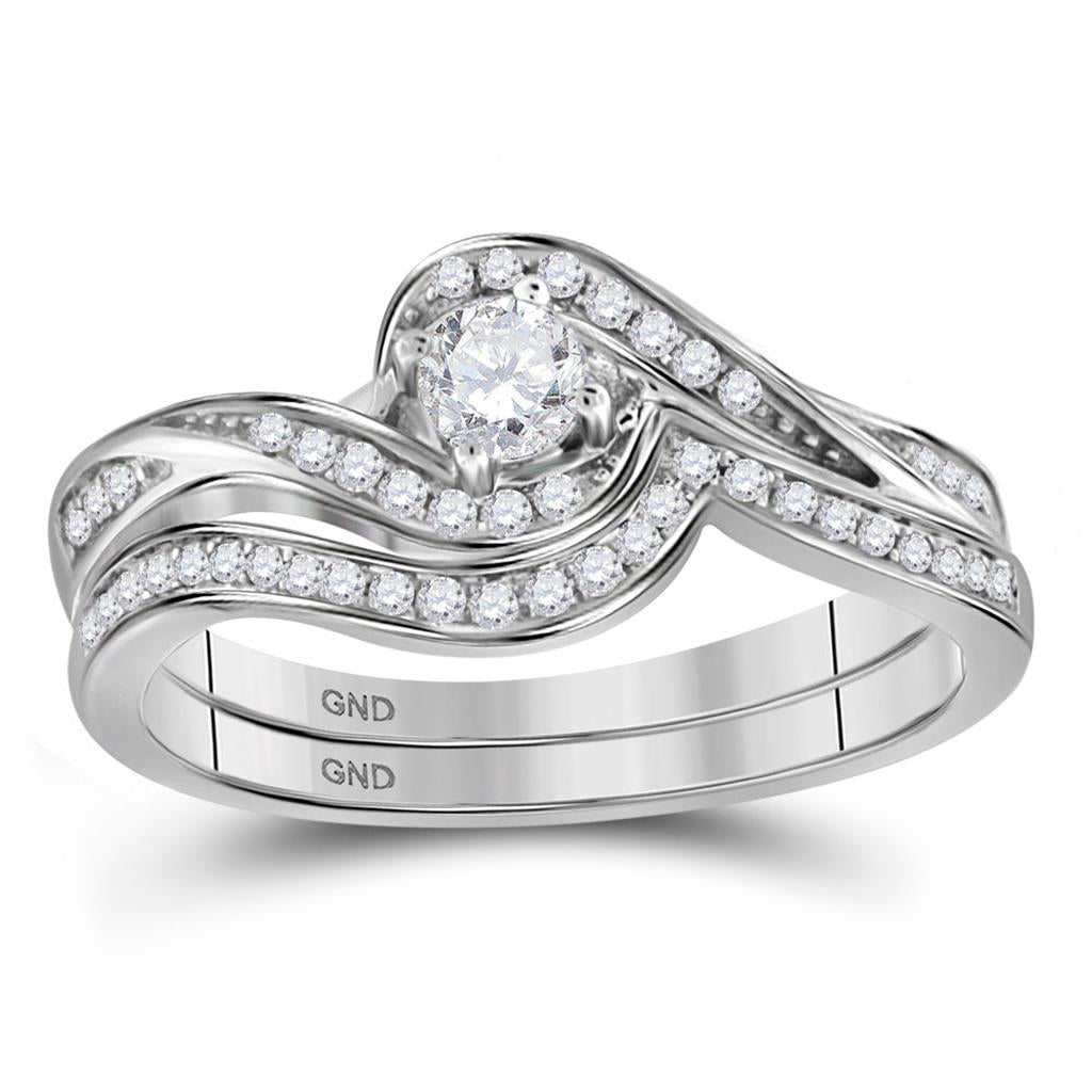 14k White Gold Round Diamond Bridal Wedding Ring Set 1/3 Cttw (Certified)