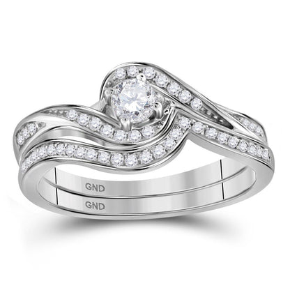 14k White Gold Round Diamond Bridal Wedding Ring Set 1/3 Cttw (Certified)