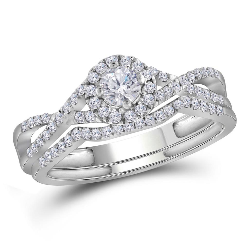 14k White Gold Round Diamond Twist Bridal Wedding Ring Set 1/2 Cttw (Certified)