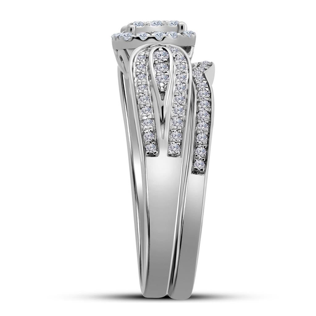 14k White Gold Round Diamond Cluster Bridal Wedding Ring Set 1/2 Cttw