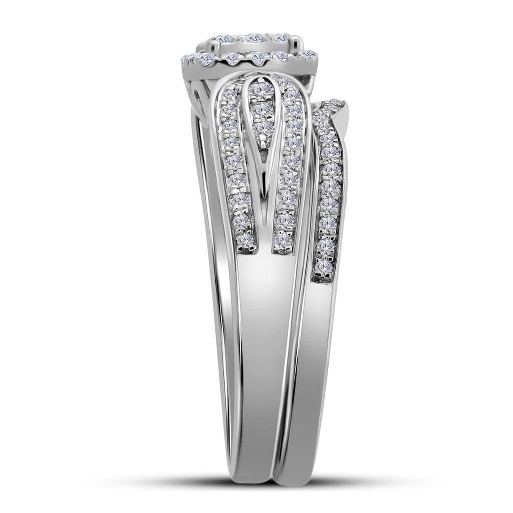14k White Gold Round Diamond Cluster Bridal Wedding Ring Set 1/2 Cttw