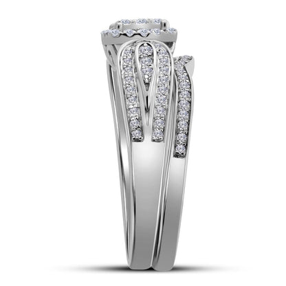 14k White Gold Round Diamond Cluster Bridal Wedding Ring Set 1/2 Cttw