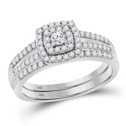14k White Gold Round Diamond Split-shank Bridal Wedding Ring Set 1/2 Cttw