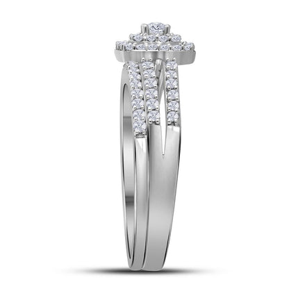 14k White Gold Round Diamond Split-shank Bridal Wedding Ring Set 1/2 Cttw