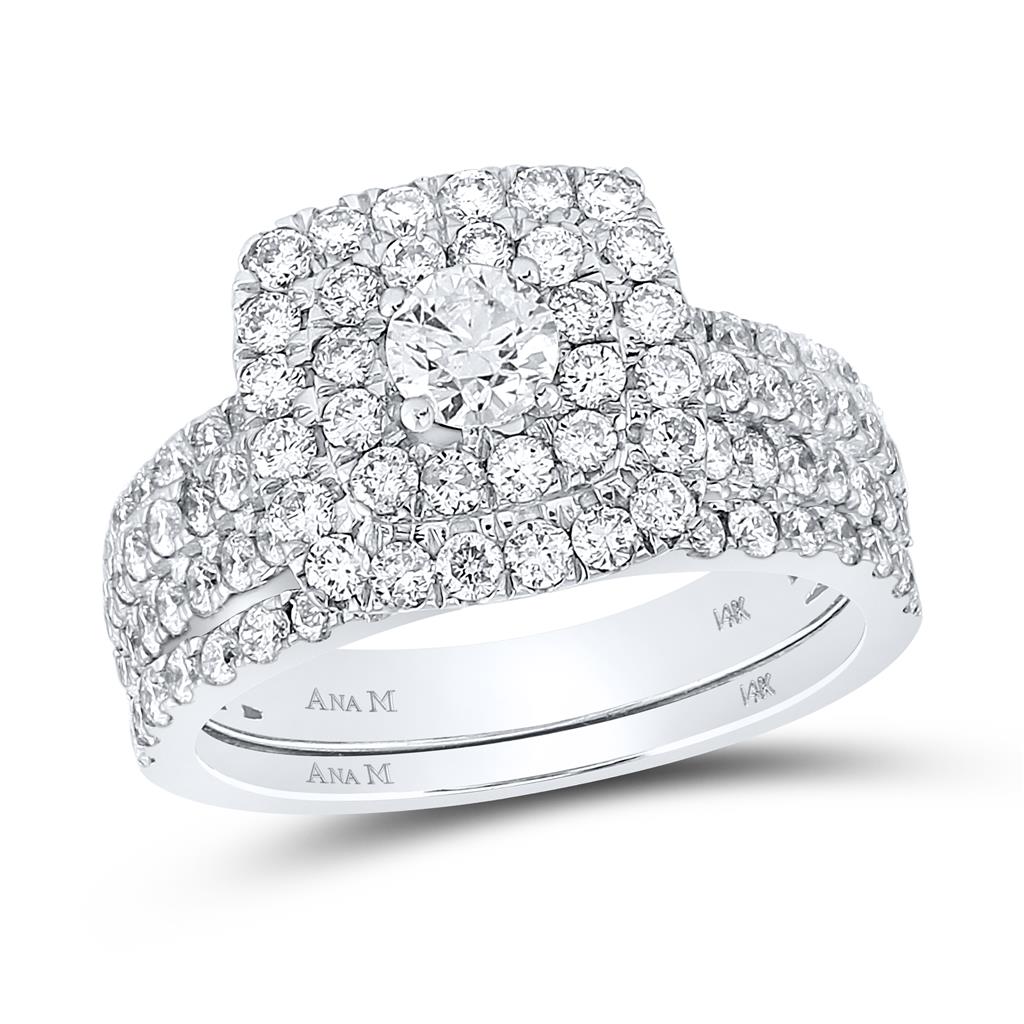 14k White Gold Round Diamond Halo Bridal Wedding Ring Set 1-3/4 Cttw (Certified)