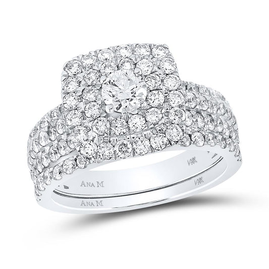 14k White Gold Round Diamond Halo Bridal Wedding Ring Set 1-3/4 Cttw (Certified)