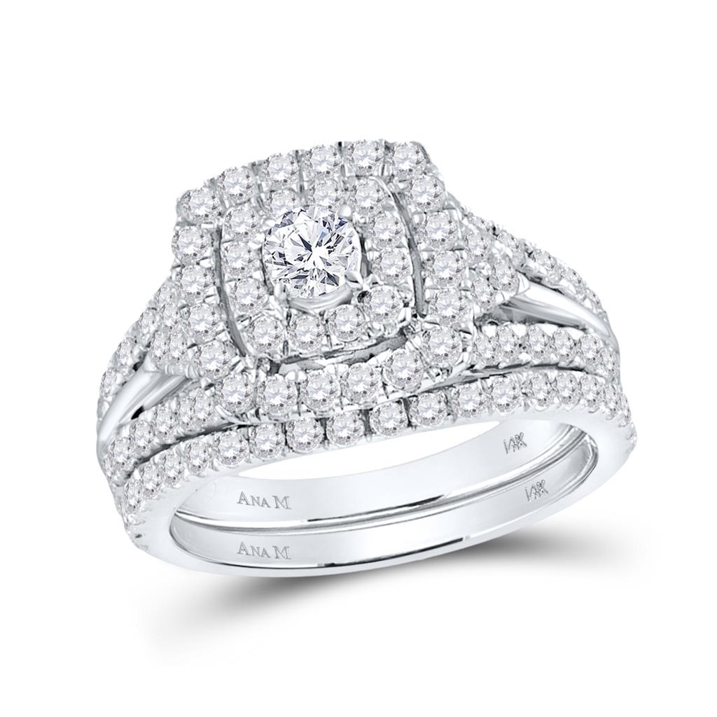 14k White Gold Round Diamond Halo Bridal Wedding Ring Set 1-7/8 Cttw (Certified)