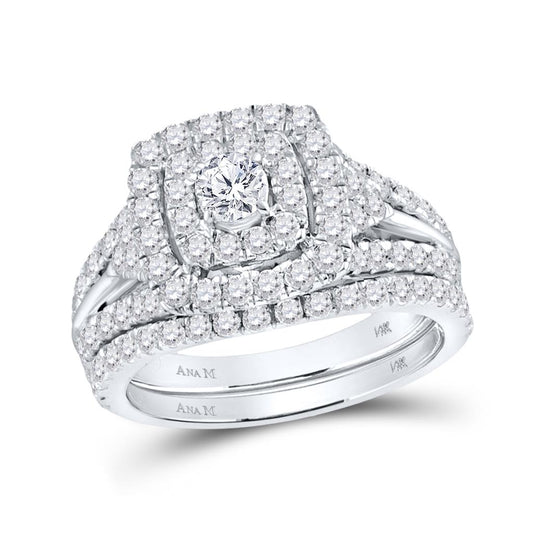 14k White Gold Round Diamond Halo Bridal Wedding Ring Set 1-7/8 Cttw (Certified)