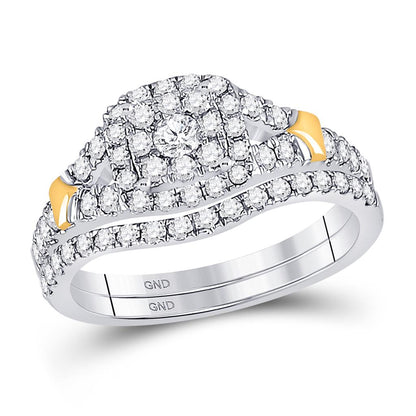 14k White Gold Round Diamond Cluster Bridal Wedding Ring Set 7/8 Cttw