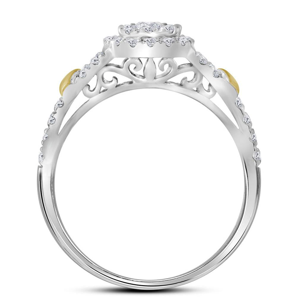 14k White Gold Round Diamond Cluster Bridal Wedding Ring Set 7/8 Cttw