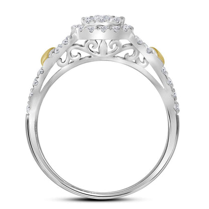 14k White Gold Round Diamond Cluster Bridal Wedding Ring Set 7/8 Cttw