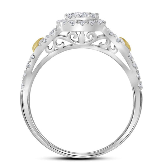 14k White Gold Round Diamond Cluster Bridal Wedding Ring Set 7/8 Cttw