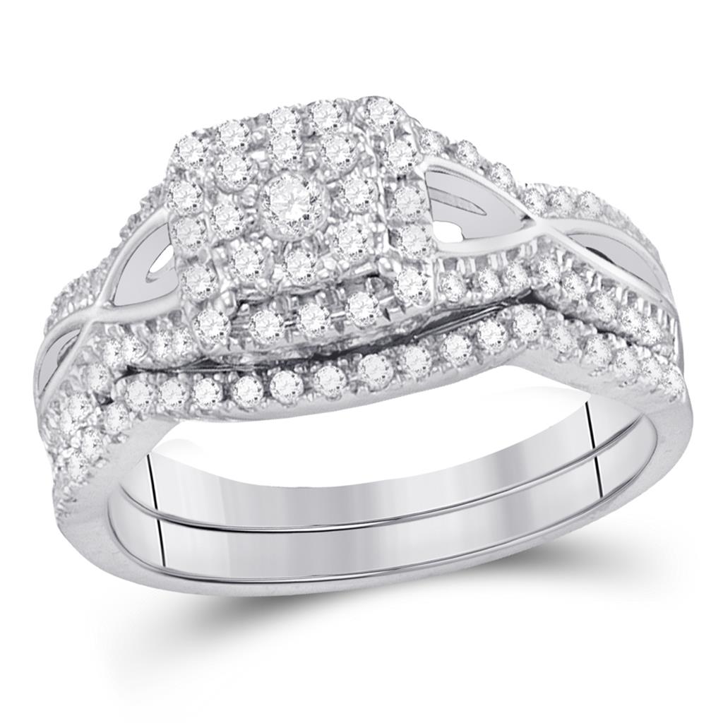 14k White Gold Round Diamond Bridal Wedding Ring Set 1/2 Cttw