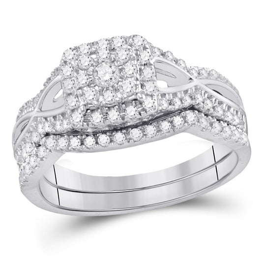 14k White Gold Round Diamond Bridal Wedding Ring Set 1/2 Cttw