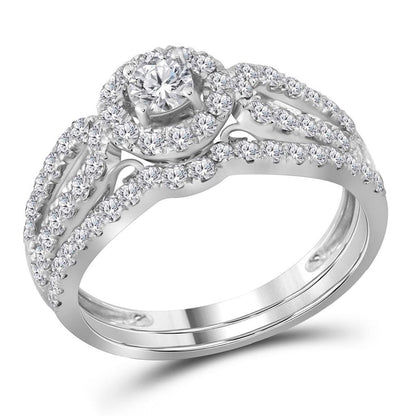 14k White Gold Round Diamond Bridal Wedding Ring Set 1 Cttw (Certified)