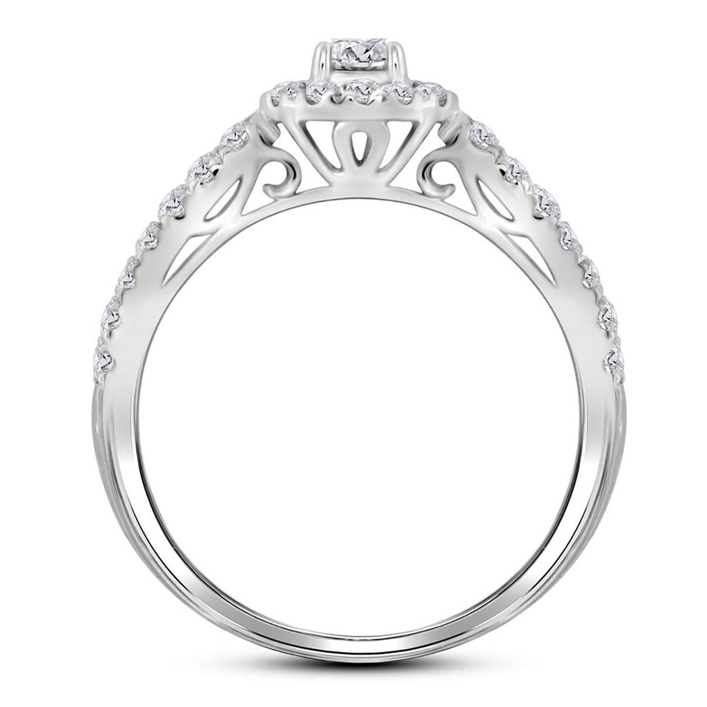 14k White Gold Round Diamond Bridal Wedding Ring Set 1 Cttw (Certified)