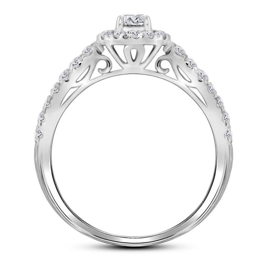 14k White Gold Round Diamond Bridal Wedding Ring Set 1 Cttw (Certified)