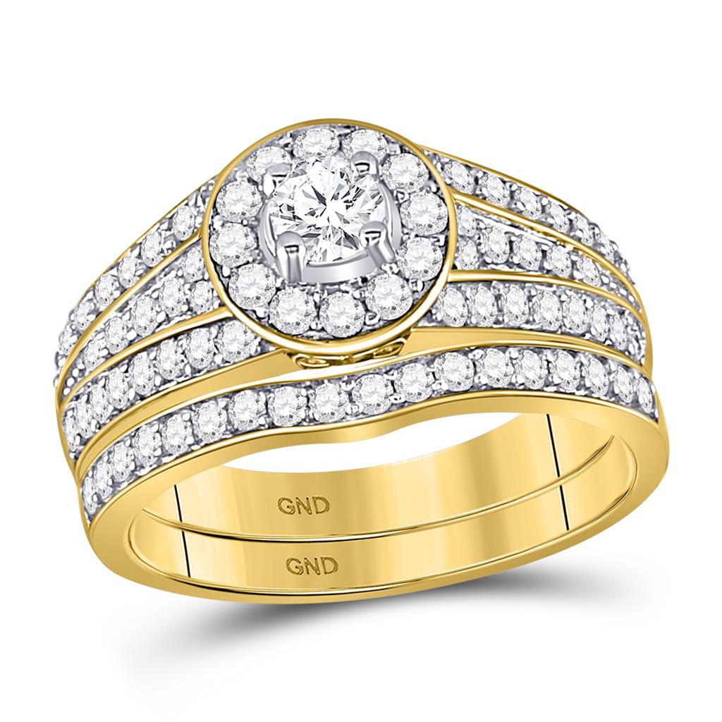 14k Yellow Gold Diamond Round Bridal Wedding Ring Set 1 Cttw (Certified)