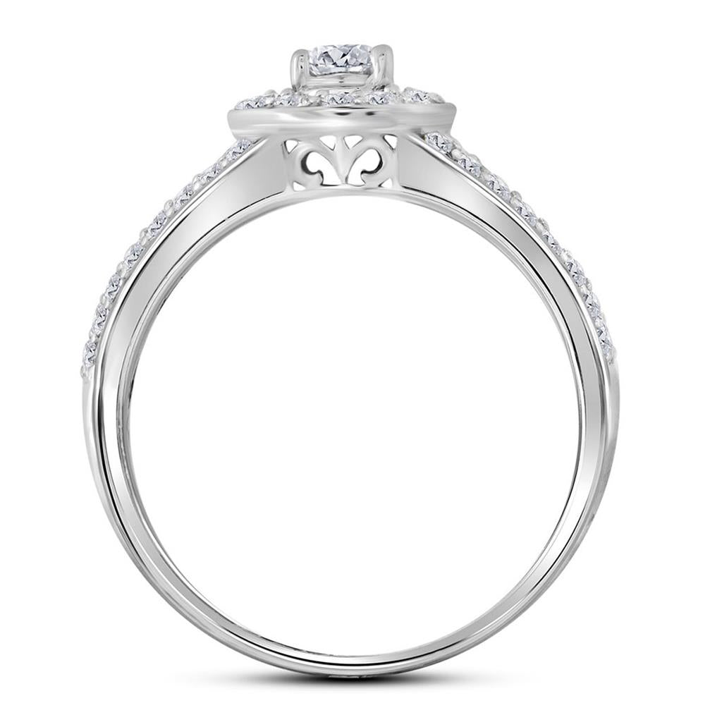 14k White Gold Round Diamond Bridal Wedding Ring Set 1 Cttw (Certified)