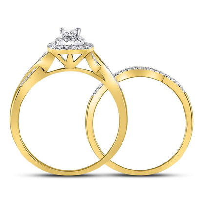 14k Yellow Gold Princess Diamond Bridal Wedding Ring Set 1/2 Cttw