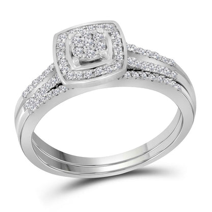 14k White Gold Round Diamond Cluster Bridal Wedding Ring Set 1/3 Cttw