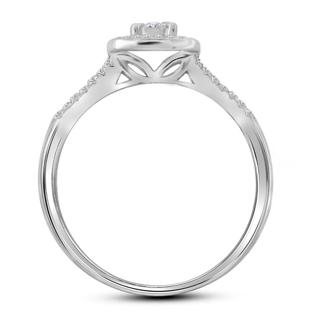 14k White Gold Round Diamond Cluster Bridal Wedding Ring Set 1/3 Cttw